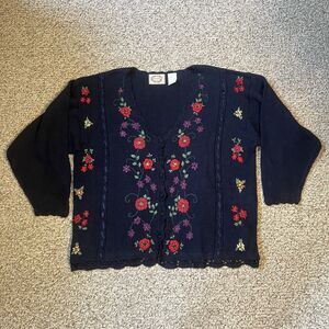 Erika II Embroidered Floral Cardigan Plus Size 3X Cottage Feminine Crochet Lace